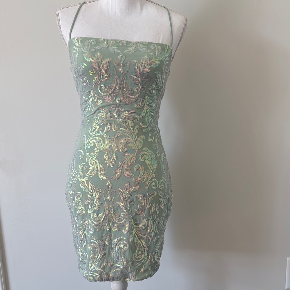 Elegant Mint Green Patterned Dress